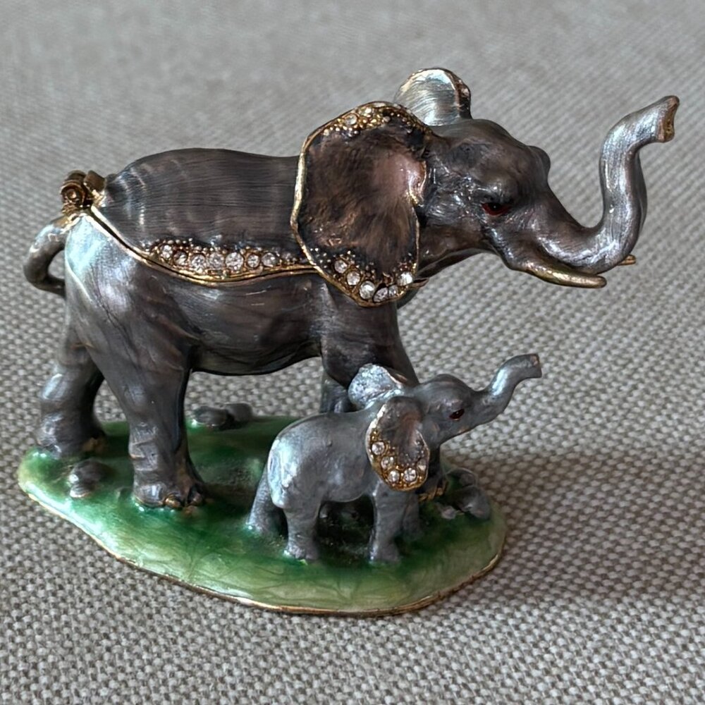Charming Elephant Figurine with Gold and Gray Accents